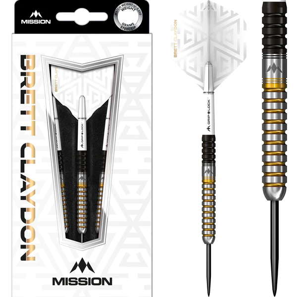 Mission Brett Claydon Darts - Steel Tip - Black & Gold - 24g