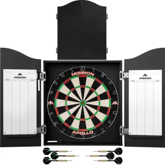 Mission Home Darts Centre - Cabinet, Dartboard, 6 Darts - Black