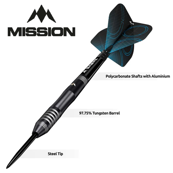 Mission Precision Darts - Steel Tip - 90% Tungsten - Black PVD - 23g - Image 4