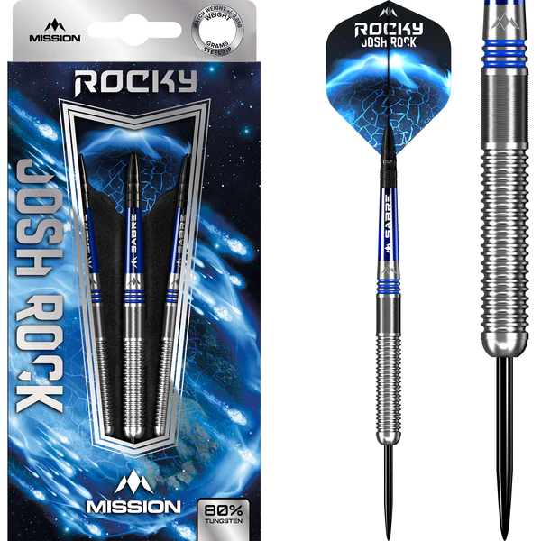 Mission Josh Rock Darts - Steel Tip - 80% - Rocky - Silver & Blue - 25g - Image 2