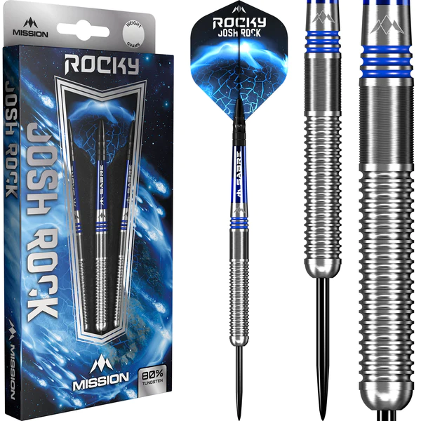 Mission Josh Rock Darts - Steel Tip - 80% - Rocky - Silver & Blue - 25g - Image 3