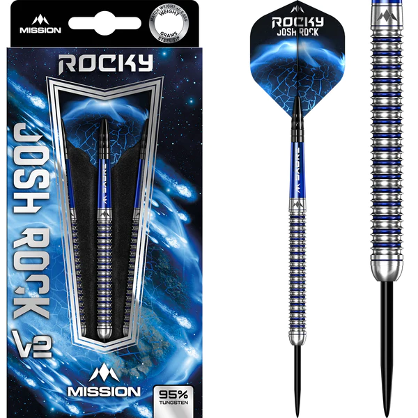 Mission Josh Rock v2 Darts - Steel Tip - 95% - Rocky - Silver & Blue PVD - 22g
