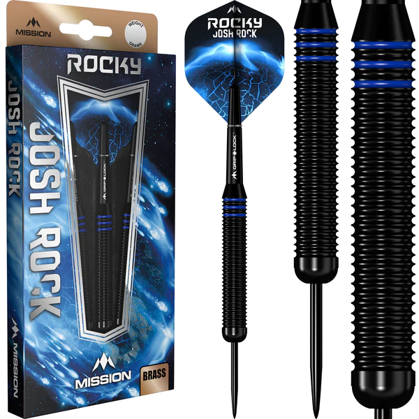 Mission Josh Rock Darts - Steel Tip - Brass - Rocky - Black & Blue - 22g - Image 2