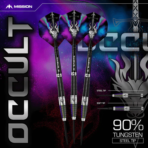 Mission Occult Darts - Steel Tip - 90% - Black & Coral PVD - 25g - Image 4