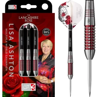 Legend Darts - Steel Tip - 90% Tungsten - The Lancashire Rose - Lisa Ashton - Electro Red - 22g