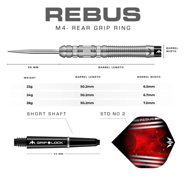 Mission Rebus Darts - Steel Tip - M4 - Rear Ring Grip - 26g - Image 3
