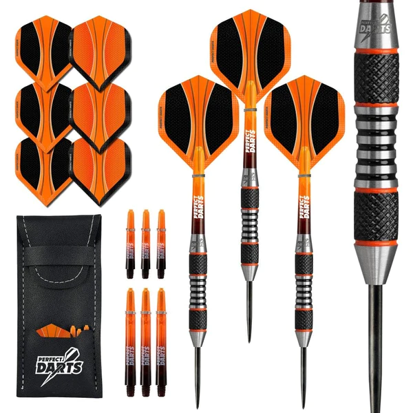 Perfect Darts Steel Tip - 90% Tungsten - Solarfox 4 - Knurled - Black & Orange - 28g