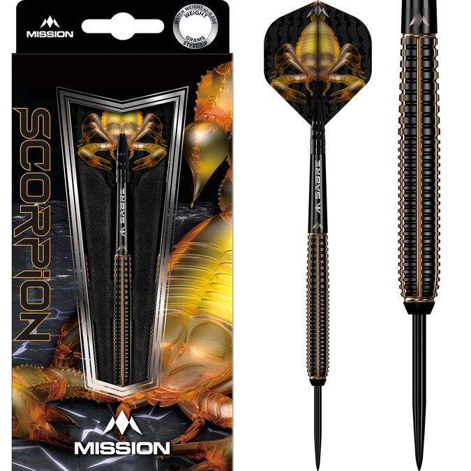 Mission Scorpion Darts - Steel Tip - Black & Gold Electro Plated - 22g