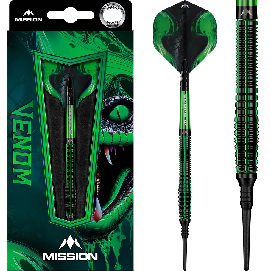 Mission Venom Darts - Soft Tip - Black & Green Electro Plated - 20g
