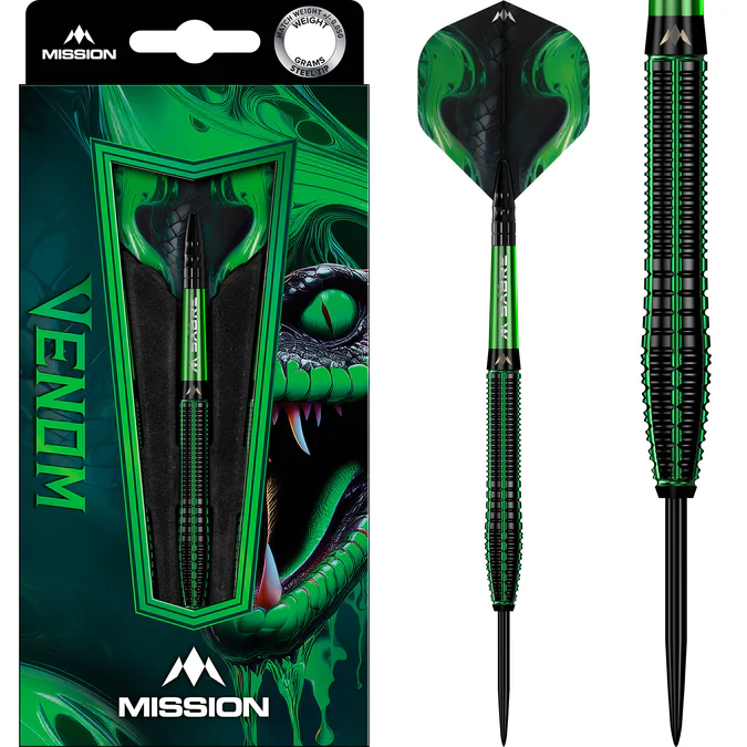 Mission Venom Darts - Steel Tip - Black & Green Electro Plated - 23g