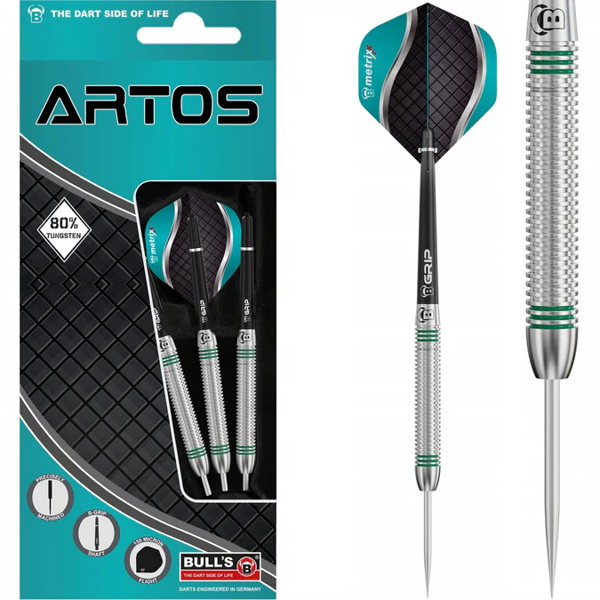 BULL'S Artos AR1 Darts - Steel Tip - 80% Tungsten - Mint Green - 22g