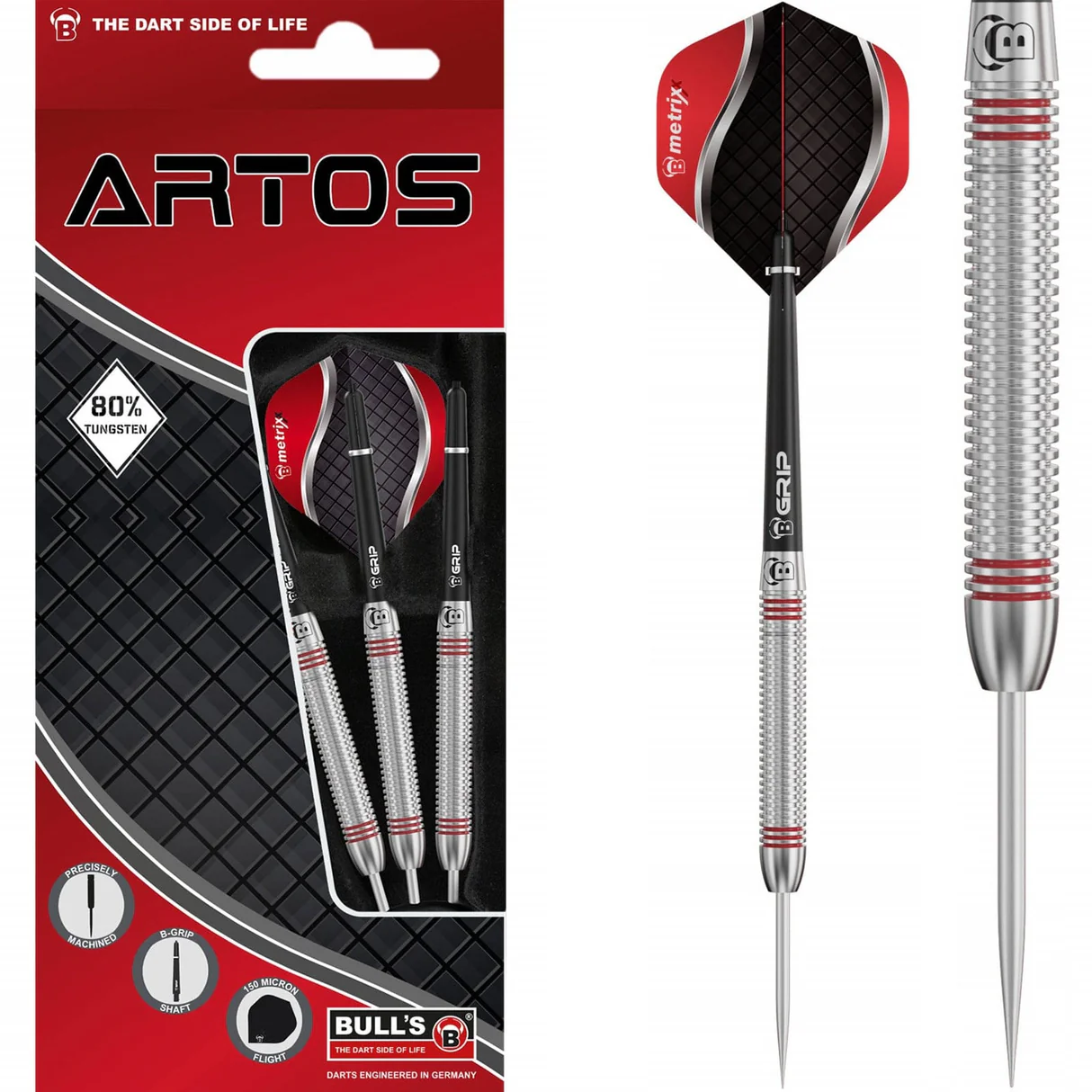 BULL'S Artos AR3 Darts - Steel Tip - 80% Tungsten - Red - 22g