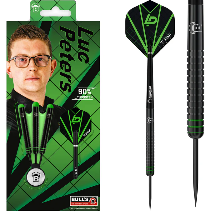 BULL'S Luc Peters Darts - Steel Tip - 90% Tungsten - Black Titanium - 22g