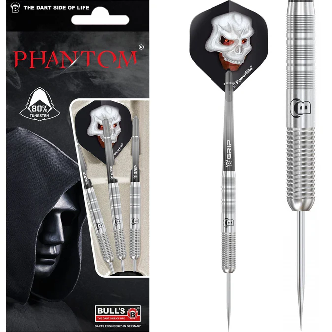 BULL'S Phantom PT1 Darts - Steel Tip - 80% Tungsten - Front Shark - 21g