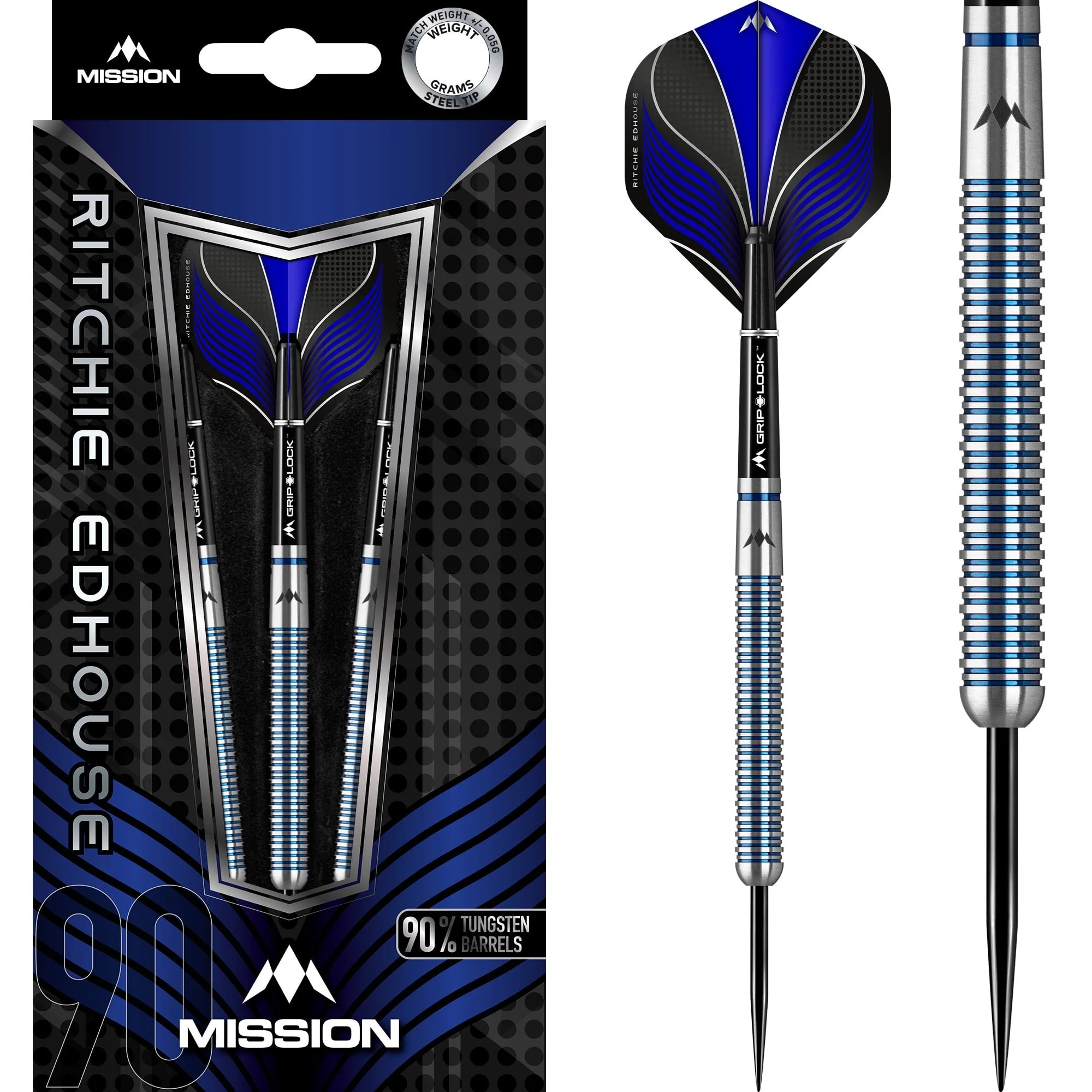Mission Ritchie Edhouse Darts - Steel Tip - Madhouse - Blue - 25g