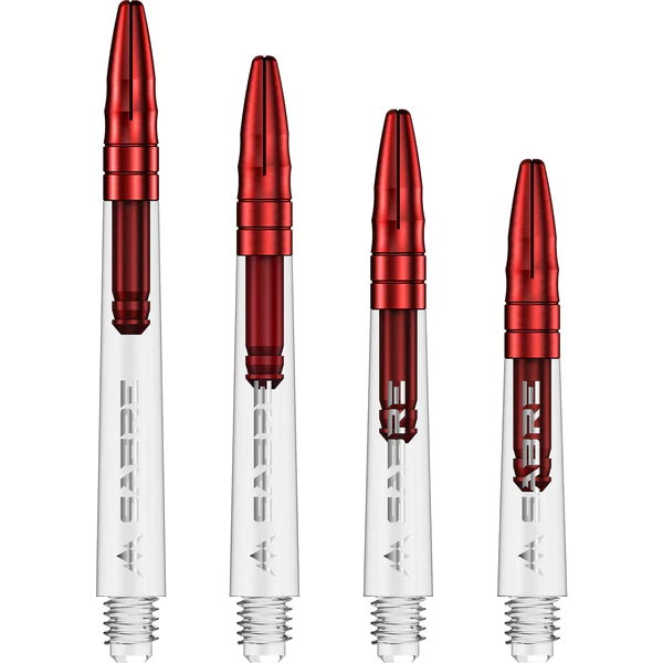 Mission Sabre Shafts - Polycarbonate Dart Stems - Clear - Red Aluminum Top