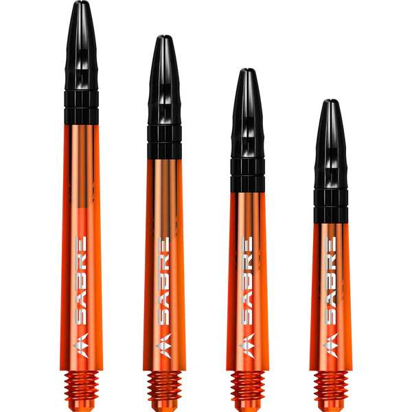 Mission Sabre Shafts - Polycarbonate Dart Stems - Orange - Black Aluminum Top